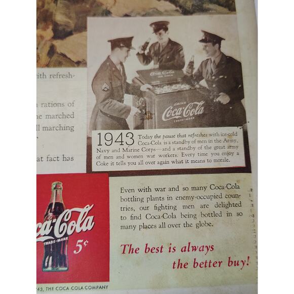 1943 Coca-Cola Print Ad That Extra Something Soldier 5¢ 1940s Patriotic Ephemera - Picture 6 of 7